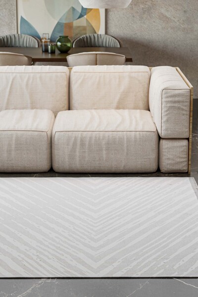 Oriente Home Soyut Desenli Yıkanabilir Kaymaz Taban Şönil Halı Gri Beyaz Yolluk 8392