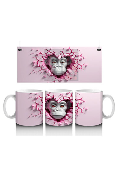 Luluyen القرد الرمادي ينظر بين القلوب الوردية - كوب قهوة مطبوع