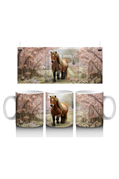 Luluyen رسوم متحركة واقعية لحصان يمشي بين أشجار ساكورا - كوب قهوة مطبوع