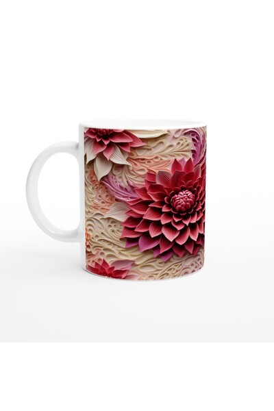 Luluyen Burgundy Relief Floral Patterned Mug