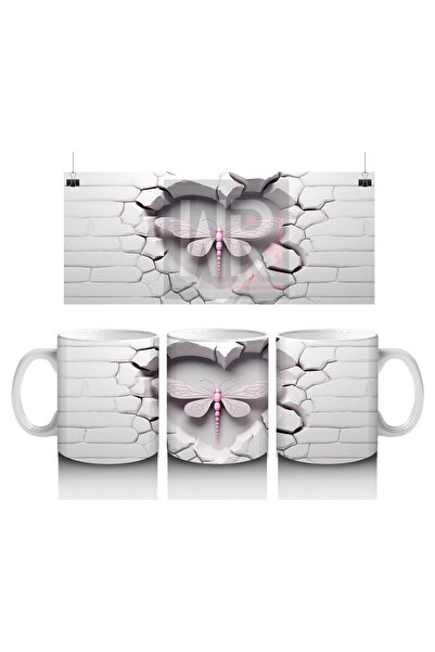 Luluyen الخنفساء الوردية على الطوب الأبيض – كوب قهوة مطبوع