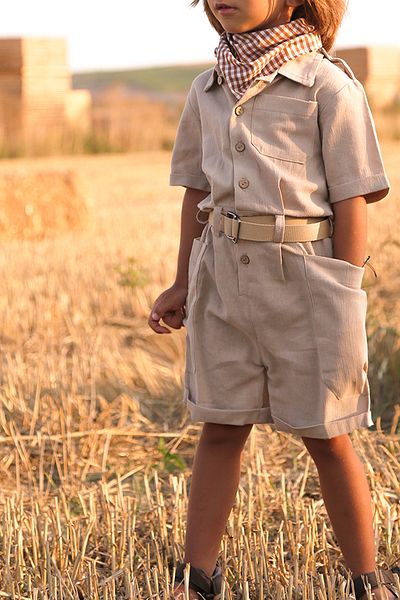 Catz Kids Boy's Beige Cotton Linen Savana Jumpsuit + Belt + Scarf