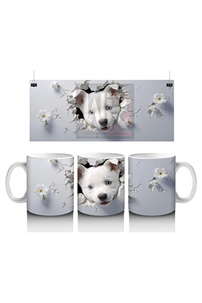 Luluyen Cute Puppy on White Floral Background – Printed Coffee Mug