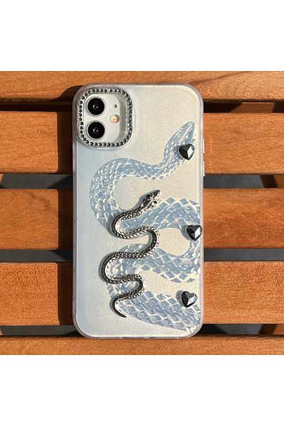 EDELFU iPhone 12 & 12 Pro Luxury 3D Snake Design Phone Case with Stone Decoration and Camera Frame Stone