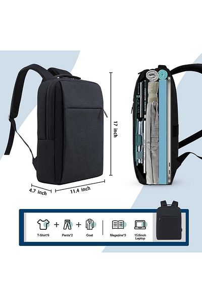 nuzki Laptop Backpack 15.6 with USB Charging Port – Water-Resistant Oxford Business Travel Bag – Black