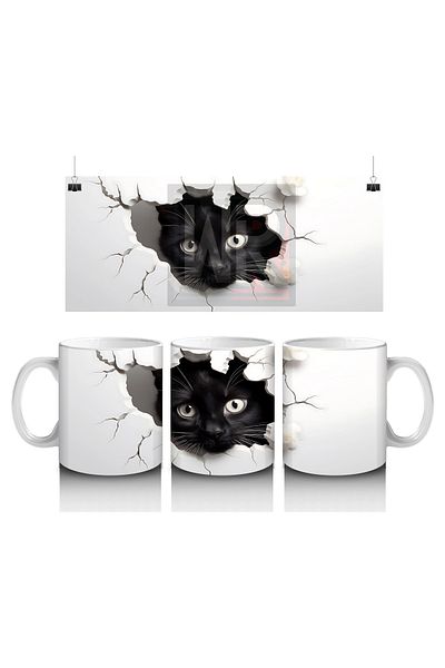 Luluyen Charming Black Cat with Torn Wall Effect – Printed Mug