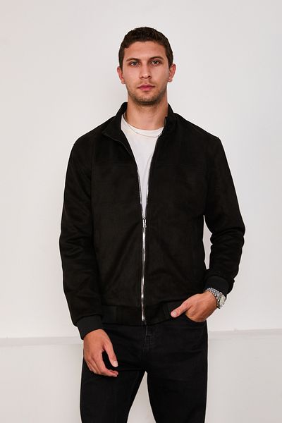STOCX Men's Suede Fabric Zippered Bomber Jacket