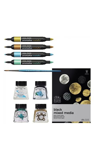 Winsor Newton Metallic Twin-Tip Graphic Art Markers – Assorted Colors for Mixed Media