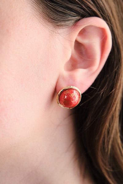 AURRARİ Vintage Red Stone Round Earrings
