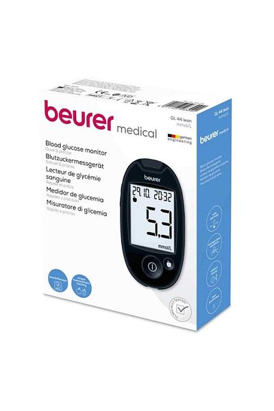 Beurer Set Glucometru Medical cu Verificare Volum Sange si Conectare Tracking App, Model 44, 10 Test