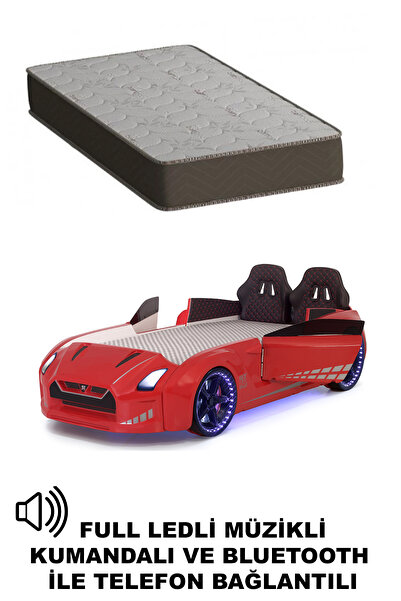 Ferramini Kırmızı Arabalı Yatak Kapıları Açılan GTR Full Ledli Kumandalı ve M...