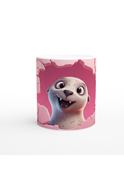 Luluyen كوب مطبوع عليه شكل ختم لطيف ينظر من خلال الكراك على الحائط الوردي