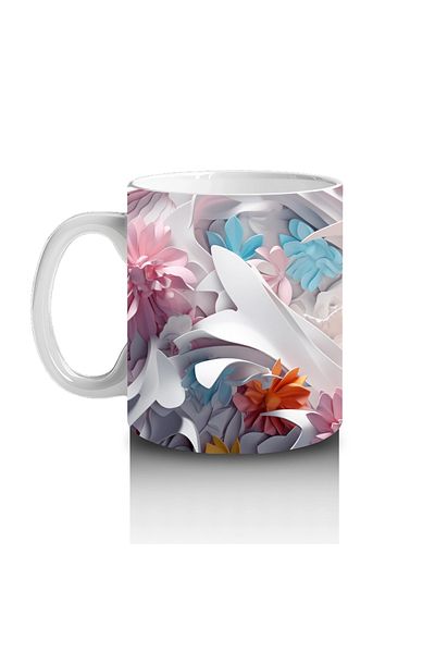 Luluyen White Cat on Orange Floral Background – Printed Mug