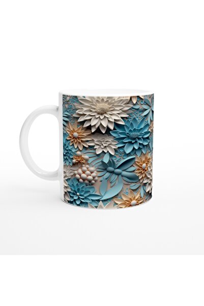 Generic Brand Pastel Blue and Cream Tone Floral Pattern Mug