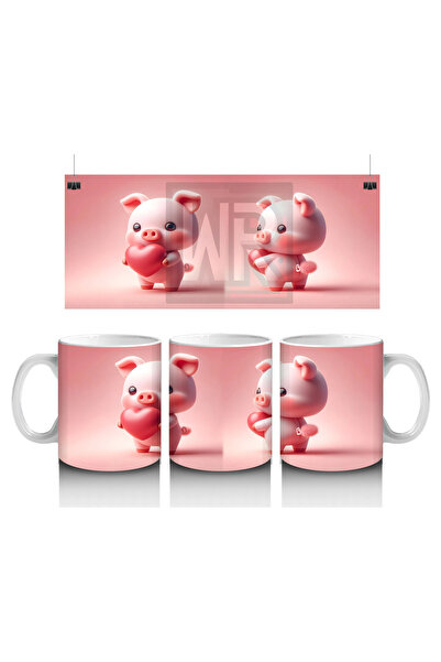 Luluyen Cute Piglets on a Heart Floor - Printed Coffee Mug