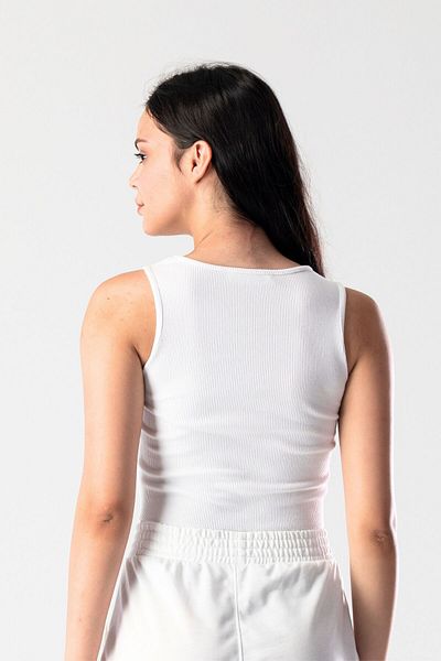 Mood Lab 2 Color White-Blue Camisole Asymmetric Crop Tank Top Blouse Top