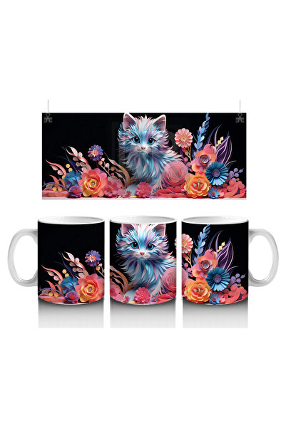 Luluyen قطة ساحرة بين الزهور الملونة – كوب قهوة مطبوع