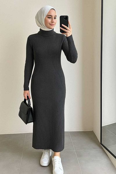 AXXAN Women's High Neck Knitwear Pencil Dress Standard Size Fits for 45/75 kg Height 140cm