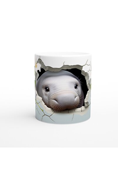 Luluyen كوب مطبوع عليه بقرة بحرية ينظر من خلال الجدار المتشقق