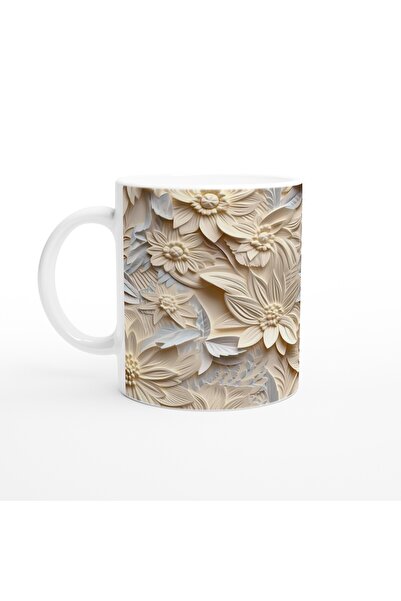 Generic Brand Cream Tones Embossed Leaf Flower Pattern Mug Cup