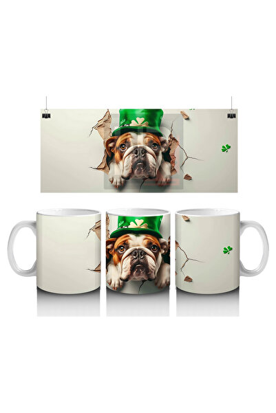 Luluyen كلب البلدغ على شق مع قبعة سانت باتريك - كوب قهوة مطبوع