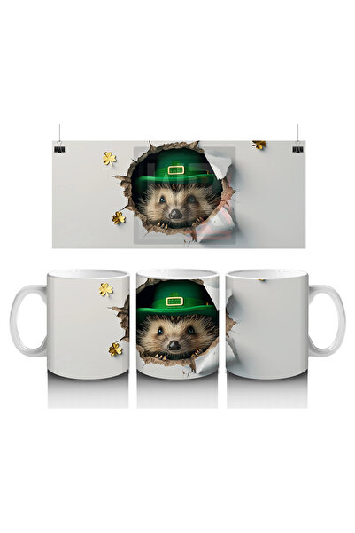 Luluyen Cracked Wall Facing Hedgehog with Hat – Printed Coffee Mug