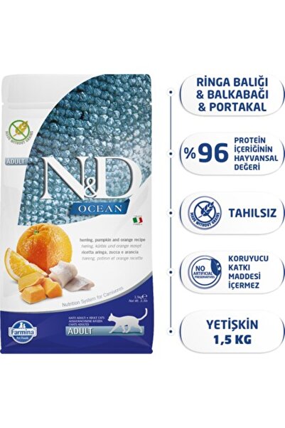 N&D Nd Pumpking Balkabaklı Ocean Balık Portakallı Kedi Maması 1,5Kg