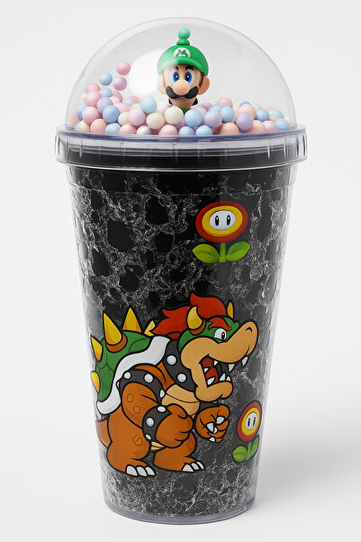 Home كوب سوبر ماريو مع شكل لويجي - 500 مل، غطاء ملون بالخرز