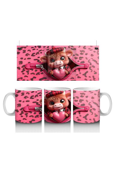 Luluyen Cute Cow Character with Leopard Patterned Heart on the Floor - Printed Coffee Mug