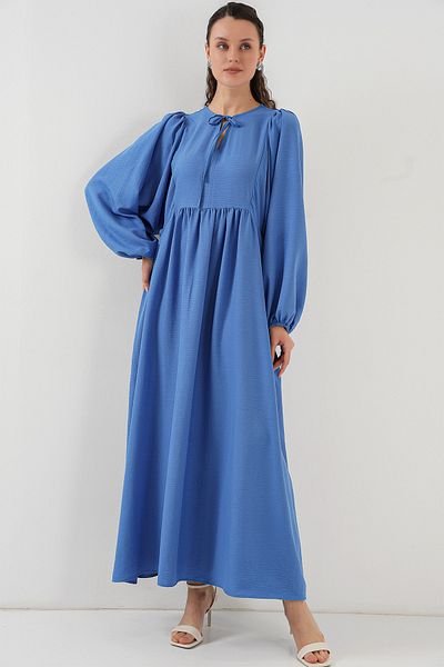 Merterium Women's Balloon Sleeve Long Hijab Dress Indigo 1124