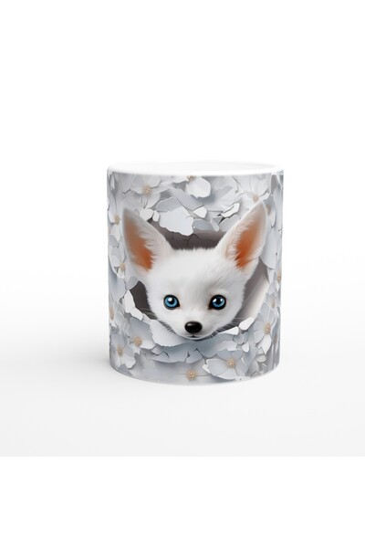 Luluyen كوب مطبوع عليه ثعلب ذو عيون زرقاء بين الزهور البيضاء