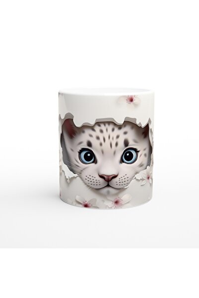 Luluyen كوب مطبوع عليه شبل النمر الثلجي ينظر من خلال الجدار المتشقق