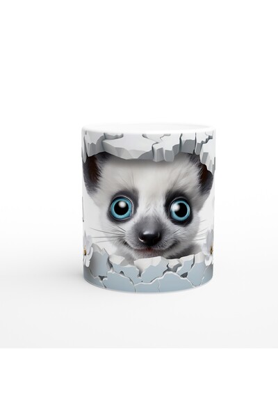 Luluyen كوب مطبوع عليه شعار الليمور ينظر من خلال الجدار المتشقق