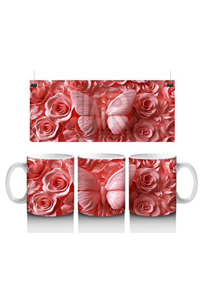 Luluyen Pink Butterfly among Rose Bouquet – Printed Coffee Mug