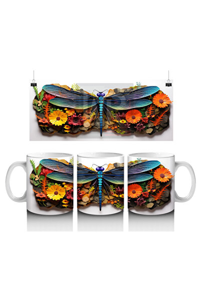 Luluyen تصميم اليعسوب الأزرق على زهور حية - كوب قهوة مطبوع