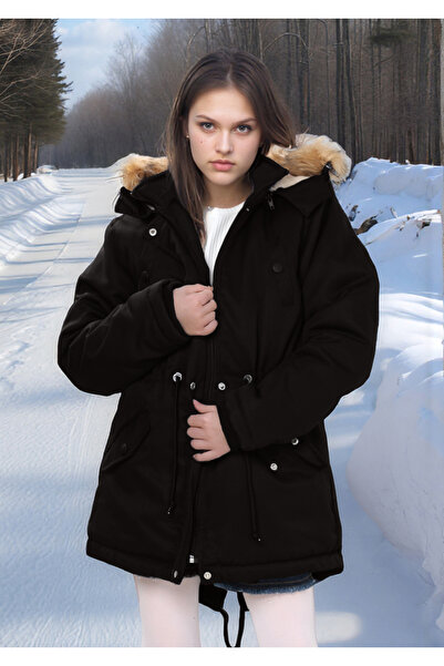 Joui Co معطف مقاوم للماء مع فرو من الداخل وسحاب - معطف شتوي غير قابل للتشوه - قابل للغسل في الغسالة