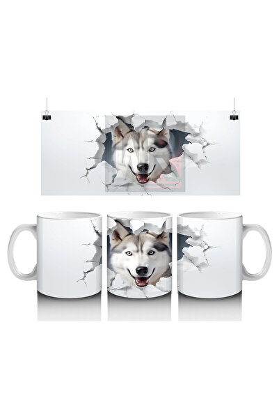 Luluyen الذئب الرمادي ينظر من خلال الجدار المتشقق - كوب قهوة مطبوع