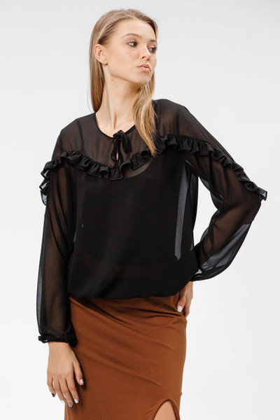 RVL Light blouse with appliquéd ruffle, red