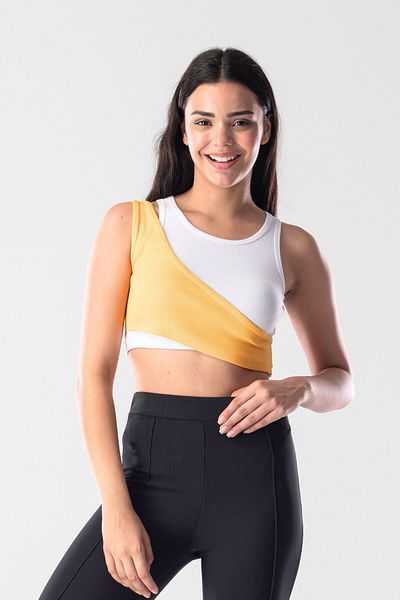Mood Lab Women's Asymmetrical 2 Color Crop Sports Tank Top