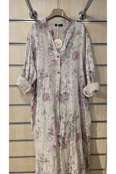 Park Moda Rochie lungă italiană din in, model trandafir, mânecă lungă