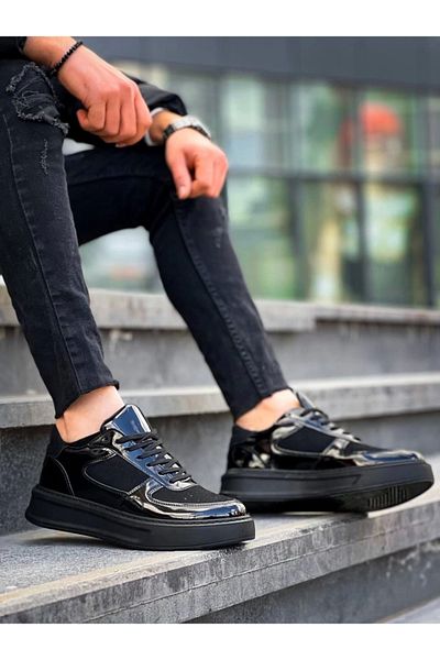 STILVANA Kb-X8 Kuback Black Patent Leather High Black Sole Casual Sports Shoes