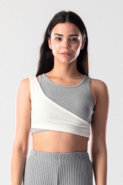 Mood Lab Women's Asymmetrical 2 Color Crop Sports Tank Top