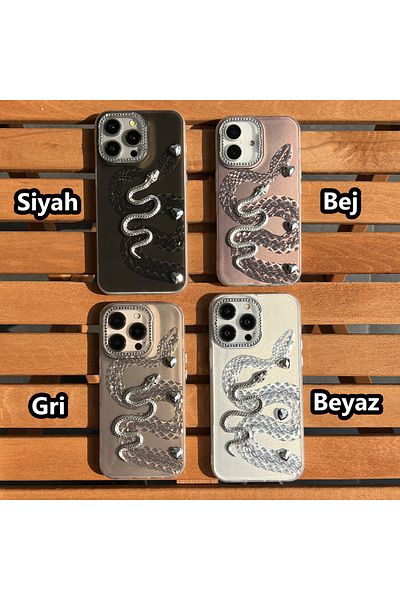 EDELFU iPhone 15 - Phone Case with Luxurious 3D Snake Design, Stone Embellishments and Camera Frame Stones