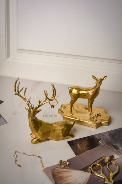 jeane home decor Gold Altın Kübik Geometrik 2li Geyik Seti Figür Biblo Dekora...