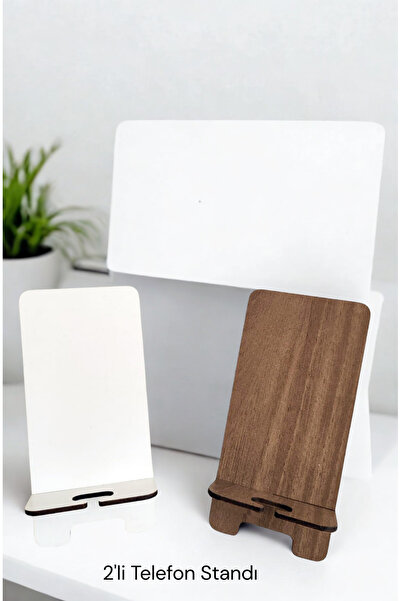 Genel Markalar 2'li Kişiye Özel Ahşap Telefon Standı 8x17 cm | Masaüstü, Deko...