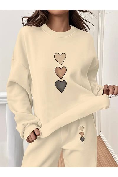 FUFLUNS 3-Piece Heart Printed Unisex Oversize Circle Neck Bottom/Upper Tracksuit Set