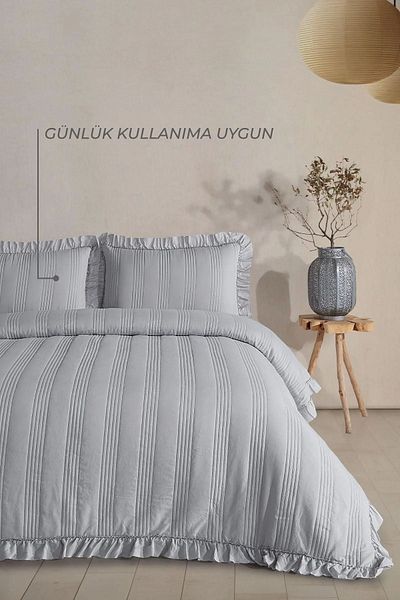 Violacasa Asian Ruffled Double Bedspread Set Gray