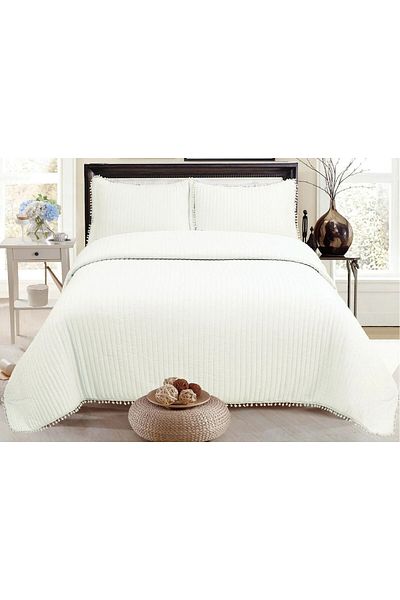 Violacasa Asian Pompom Double Bedspread Set Cream
