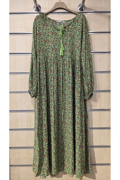 Park Moda Long Dress with Branched Flower Pattern and Tassel Detail