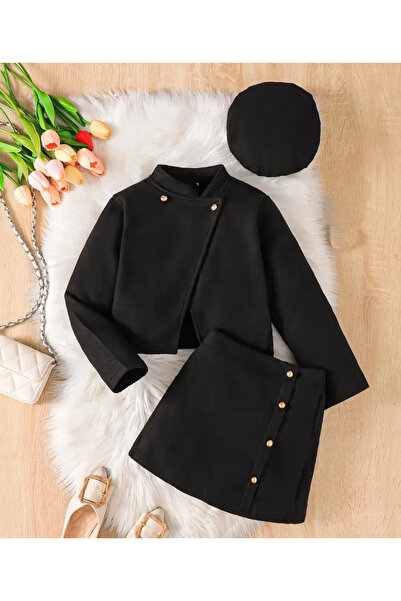 shop Set negru de 3 piese indispensabil pentru iarnă: pălărie, fustă și jache...